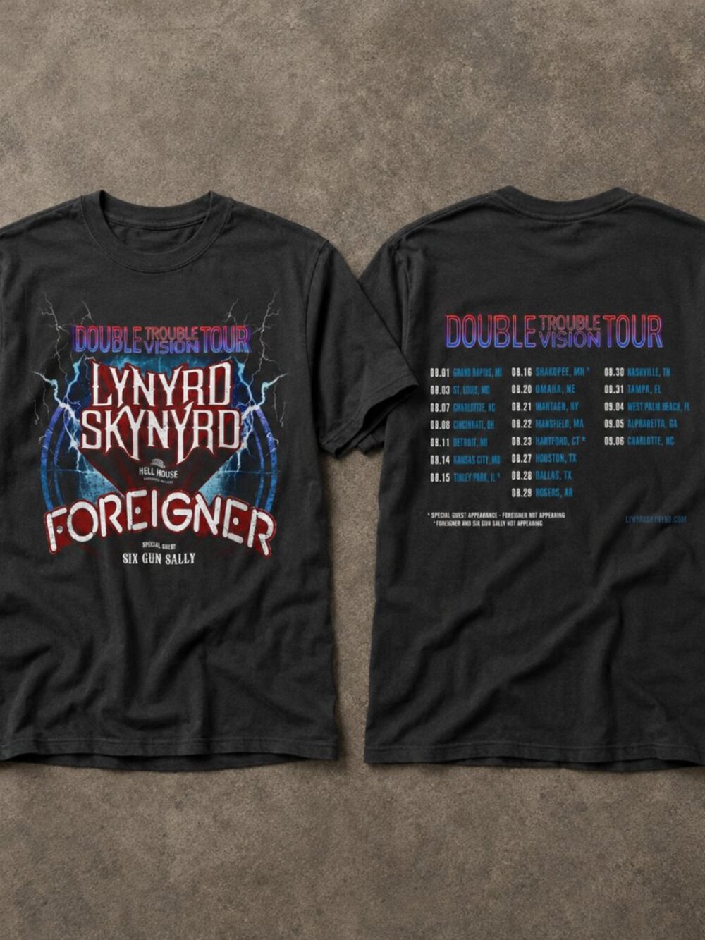 Foreigner Lynyrd Skynyrd Double Trouble Vision Tour 2026 Double Sided T-Shirt